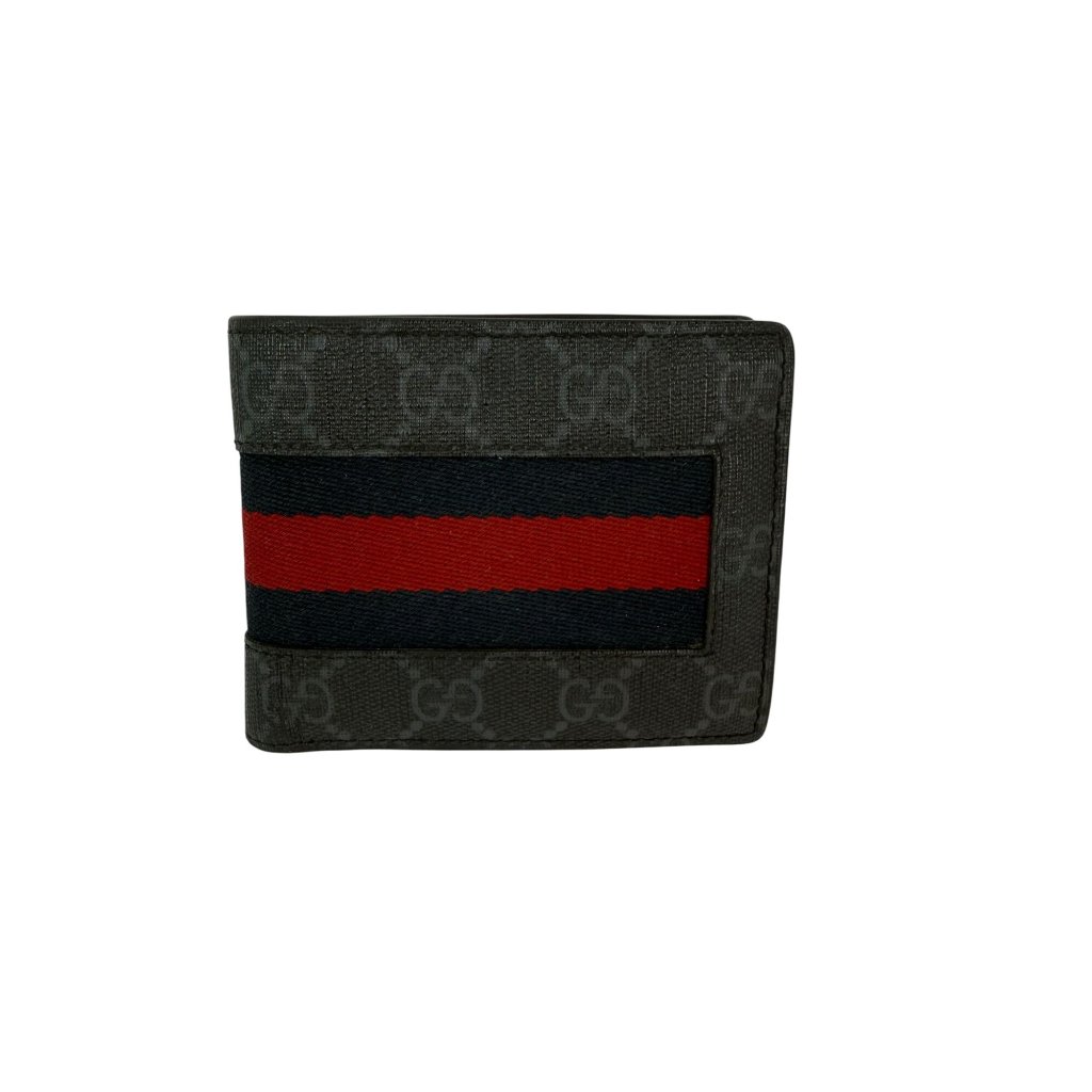 Gucci Gg Supreme Men's Web Black Bi-Fold Wallet